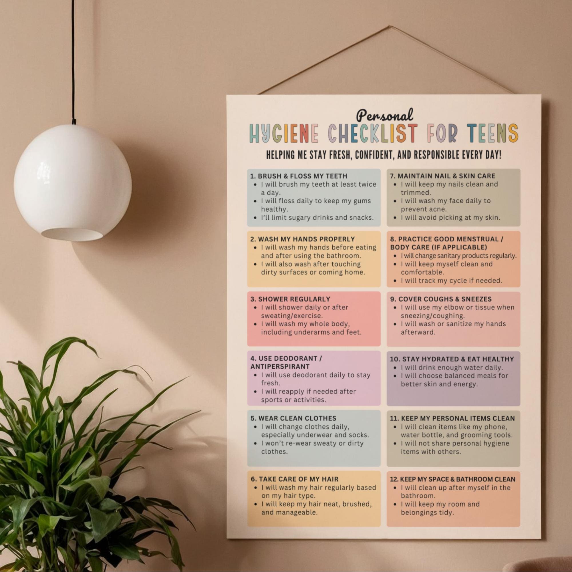 Editable Personal Hygiene Checklist for Teens, Hygiene List, Teens Self