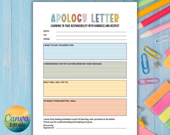 Apology Letter for Bad Behavior, Apology Letter for Kids, Apology Template for Kids Negative Behavior, Apology Note,Kids Behavior Management