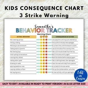 Verhaltenswarnkarte für Kinder, Konsequenzkarte, Verhaltensfolgekarte, 3 Streik-Warnung, gutes Behaviour-Tracker, Verhaltensmanagement