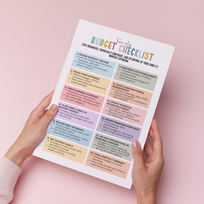 Editable Budget Checklist Chart for Family, Finance Checklist, Budget ...