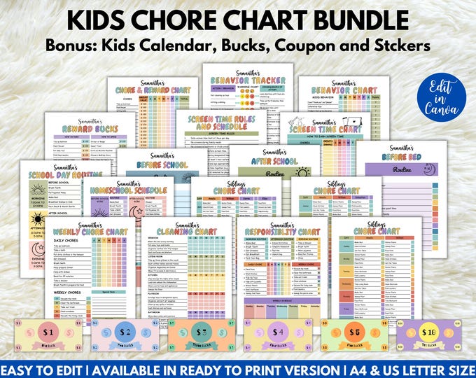 Editable Kids Daily Checklist, Kids Daily Routine Chart, Responsibility ...