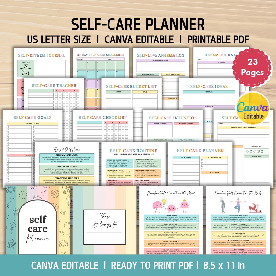 Editable Self Care Planner, Self Care Routine, Self Care Checklist ...