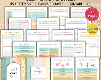 Bearbeitbarer Selbstpflegeplaner, Selbstpflege-Routine, Selbstpflege-Checkliste, Selbstpflege-Journal-Tracker, Achtsamkeitstabelle, Wellness-Diagramm, druckbar