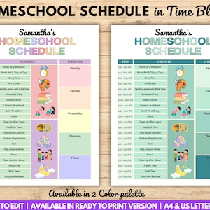 Editable Homeschool Schedule, Homeschool Planner for Kids, School Routine, Homeschool Checklist, Classroom Schedule, Homeschooling Chart