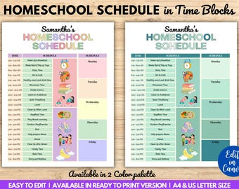 Editable Homeschool Schedule, Homeschool Planner for Kids, School Routine, Homeschool Checklist, Classroom Schedule, Homeschooling Chart