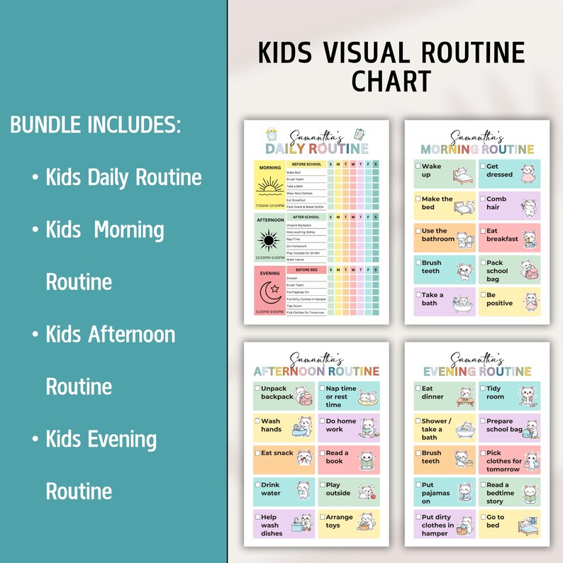 Chart Routine With Done Editable Daily Checklist for Kids, Kids Routine Chart, School Day ...