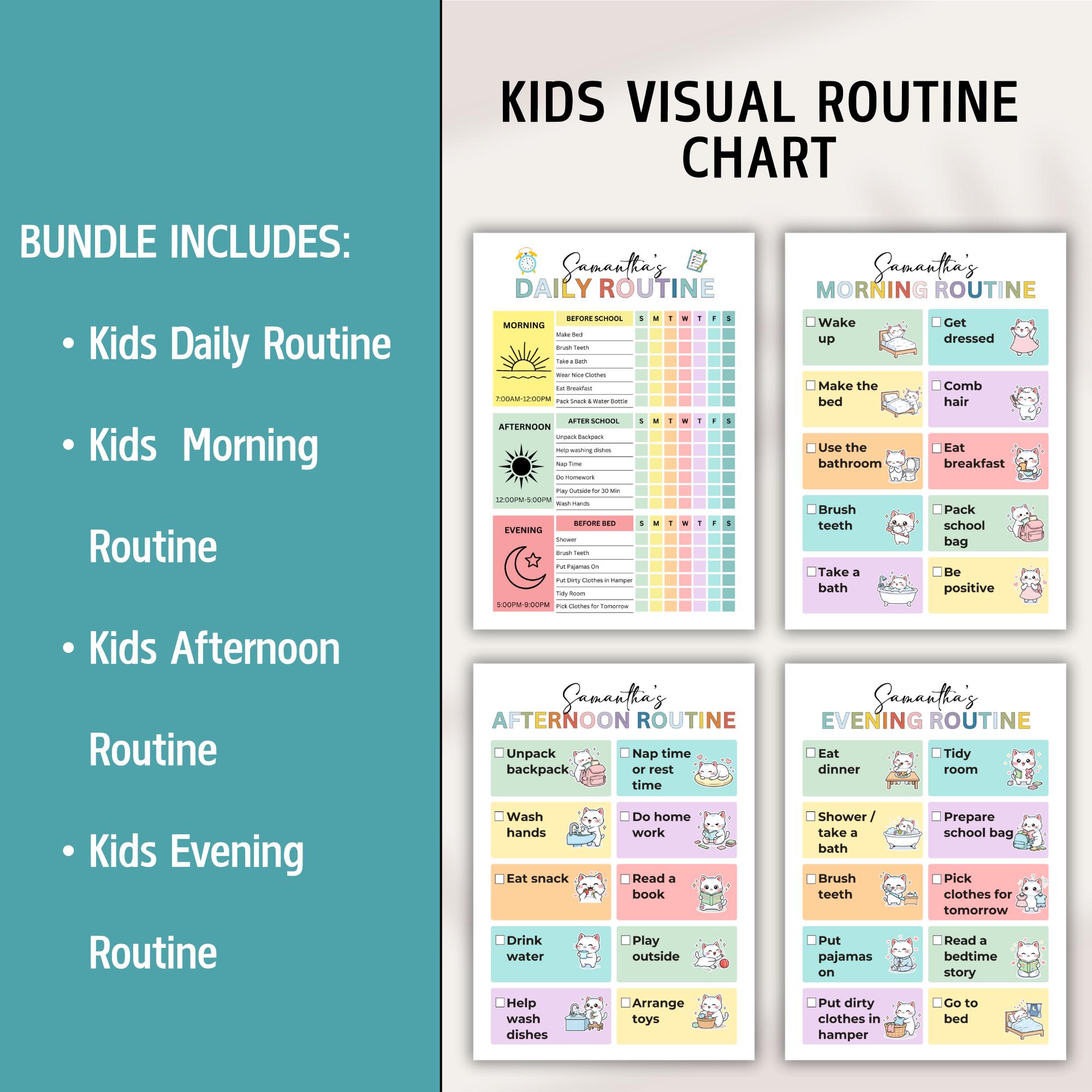 Daily Checklist for Kids, Routine Chart for Kids, School Day Checklist ...