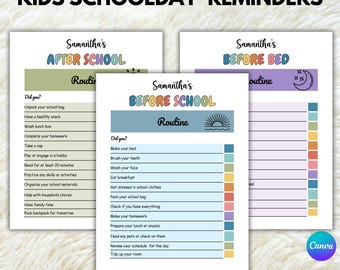 Tabla editable de rutina escolar infantil, lista de verificación diaria (descarga digital)