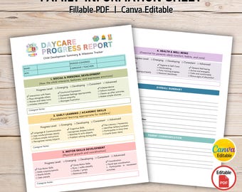 Editable Daycare Progress Report, Preschool Assessment, Daycare Progress Report, Toddler Development, Daycare Evaluation, Childcare Form