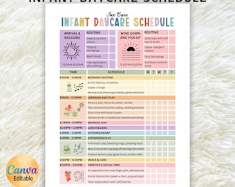 Horario editable de guardería para bebés, Horario infantil, Horario de cuidado infantil, Rutina de guardería, Cuidado del bebé, Planificador de guardería, Descarga digital