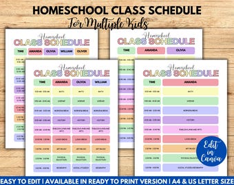 Editable Homeschool Schedule for Multiple Kids, Homeschool Checklist, Homeschool Planner, Classroom Schedule, Canva Template