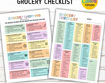 Editable Grocery Shopping Checklist, Grocery List Template, Grocery Masterlist, Grocery Reminder List, Canva Template, Digital Download