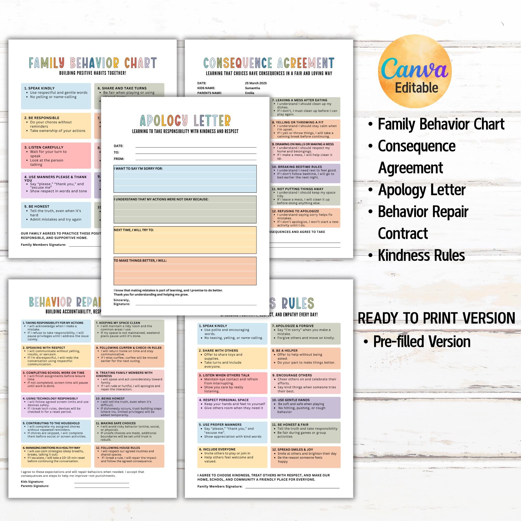Editable Behavior Management Chart, Positive Behavior Consequence Chart ...