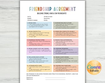 Editable Kids Friendship Promise, Friendship Agreement, Kids BFF Contract, Best Friends Rules, Friendship Promise Chart, Canva Template