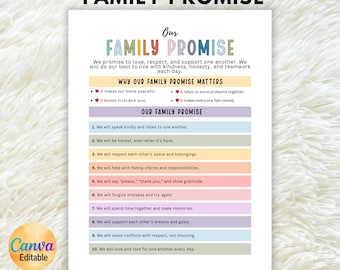 Family Promise Template, Family Good Behavior Chart, Family House Rules, Family Promise for Kids, Family Agreement, Behavior Management