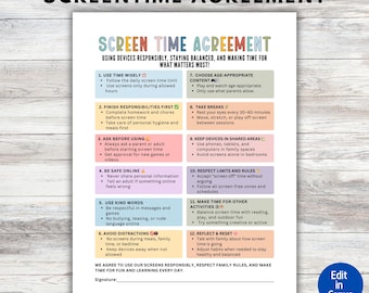 Editable Screentime Agreement for Kids, Screentime Tracker, Screen Time Schedule, Screentime Planner, Screentime Contract, Screentime Rules