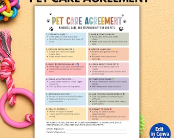 Pet Care Responsibility Agreement for Family, Pet Care Planner, Pet Chore Chart, Pet Care Routine Chart, Family Agreement, Pet Care Contract