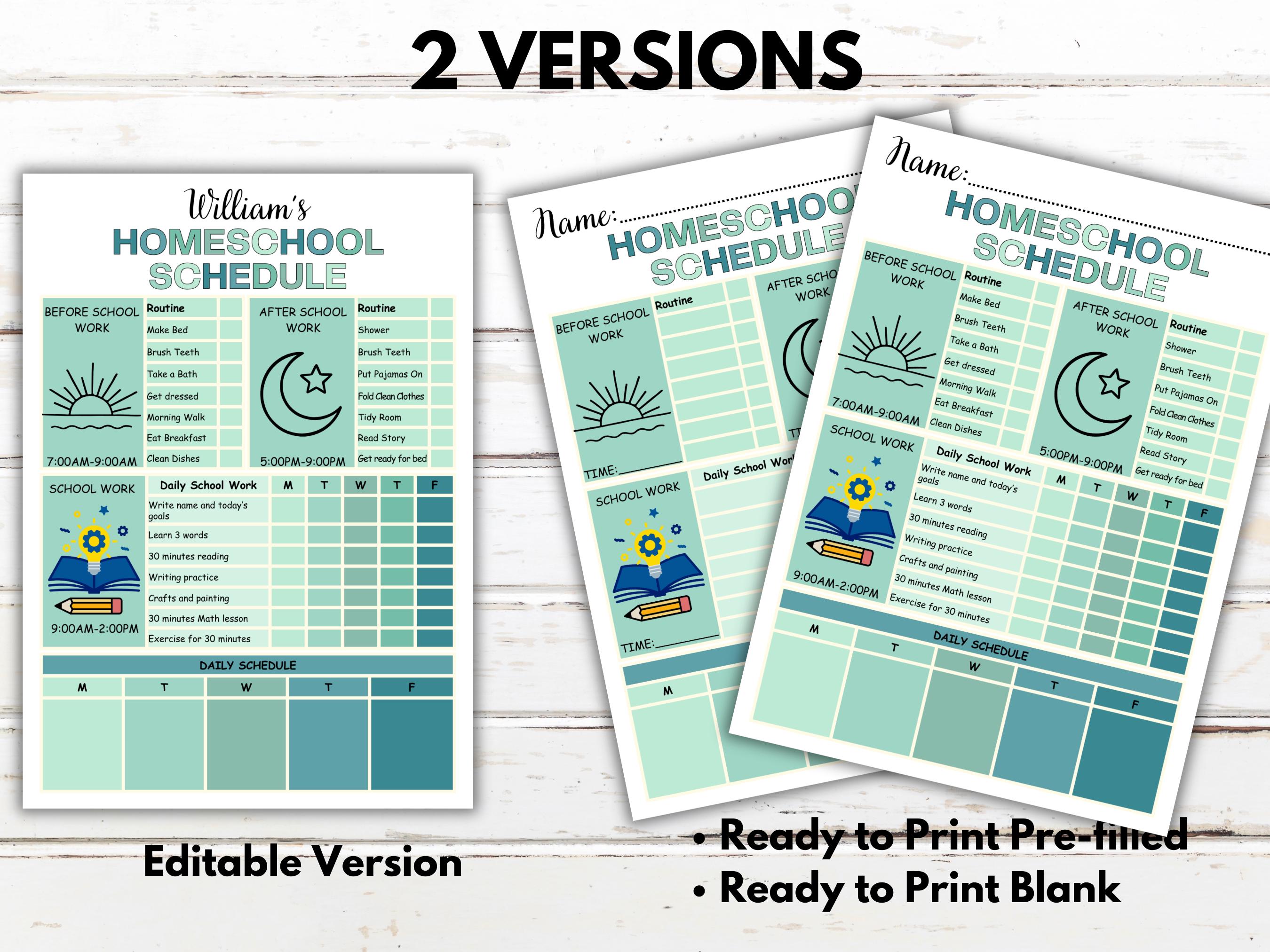 Editable Kids Homeschool Schedule, Homeschool Planner for Kids ...