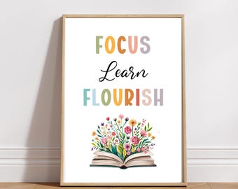 Fokus Lernen Flourish Printable Poster: Hausschule & Klassenzimmer Dekor (Digitaler Download)