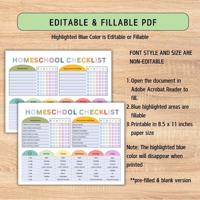 Editable Homeschool Checklist, Homeschool Schedule, Homeschool Planner ...