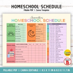 Editable Kids Homeschool Schedule, Homeschool Schedule, Homeschool Responsibility Chart, Homeschool Checklist, Homeschool Planner for Kids