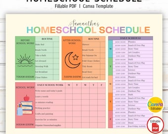 Editable Kids Homeschool Schedule, Homeschool Schedule, Homeschool Responsibility Chart, Homeschool Checklist, Homeschool Planner for Kids