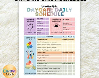 Daycare Daily Schedule, Homeschool Schedule, Classroom Schedule, Daycare Routine, Daycare Planner, Daycare Schedule Checklist,Canva Editable
