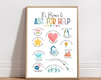 It&#39;s Okay To Ask for Help Mental Health Poster, Therapy Office Decor, SchoolCounselor Office Decor, Psychologist Office Decor, Digital Print