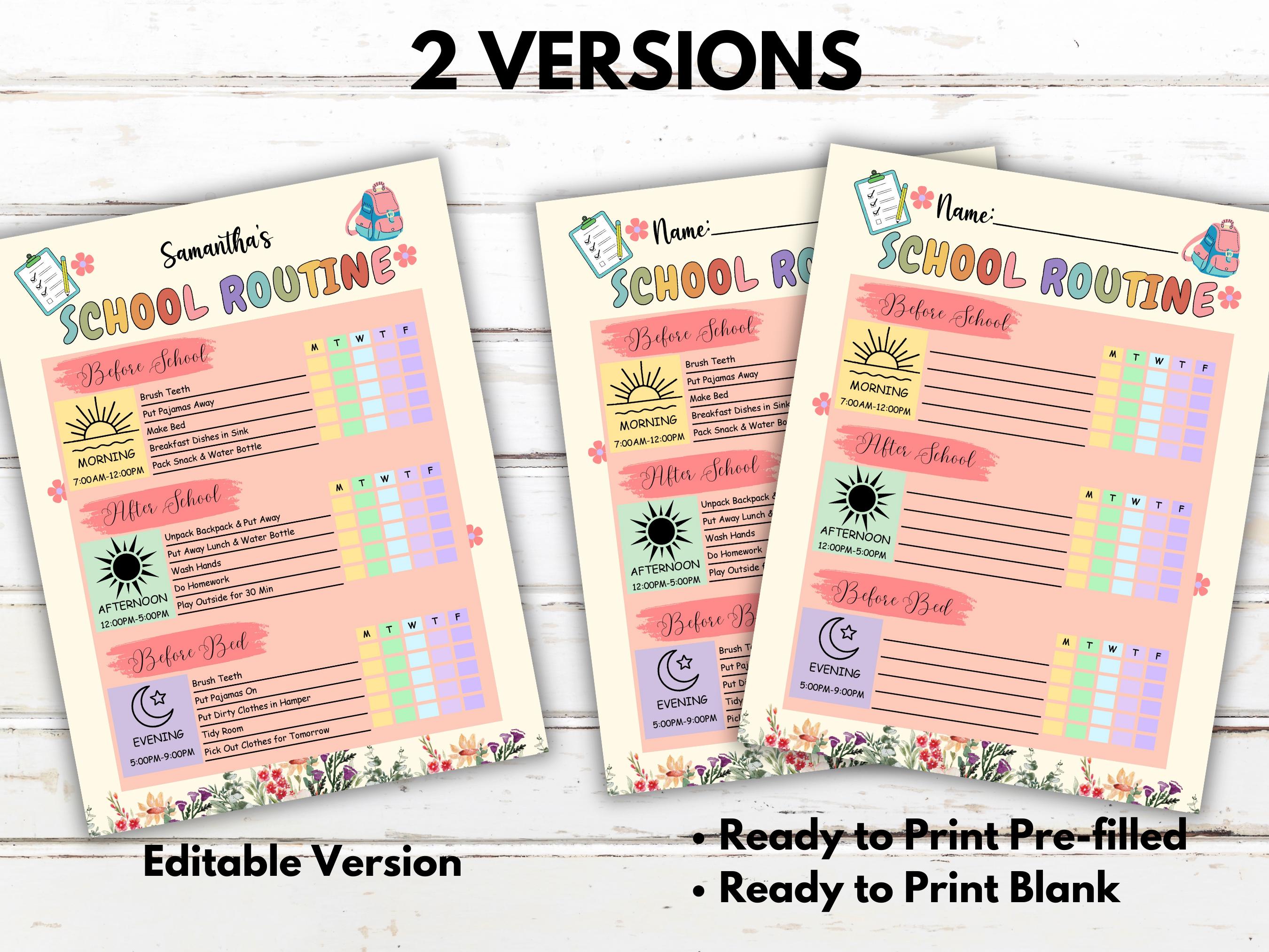 Kids Daily School Routine Chart, Before After School Schedule, Kids ...