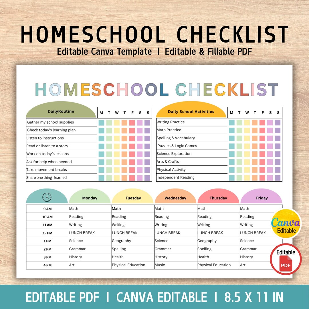 Editable Homeschool Checklist, Homeschool Schedule, Homeschool Planner ...