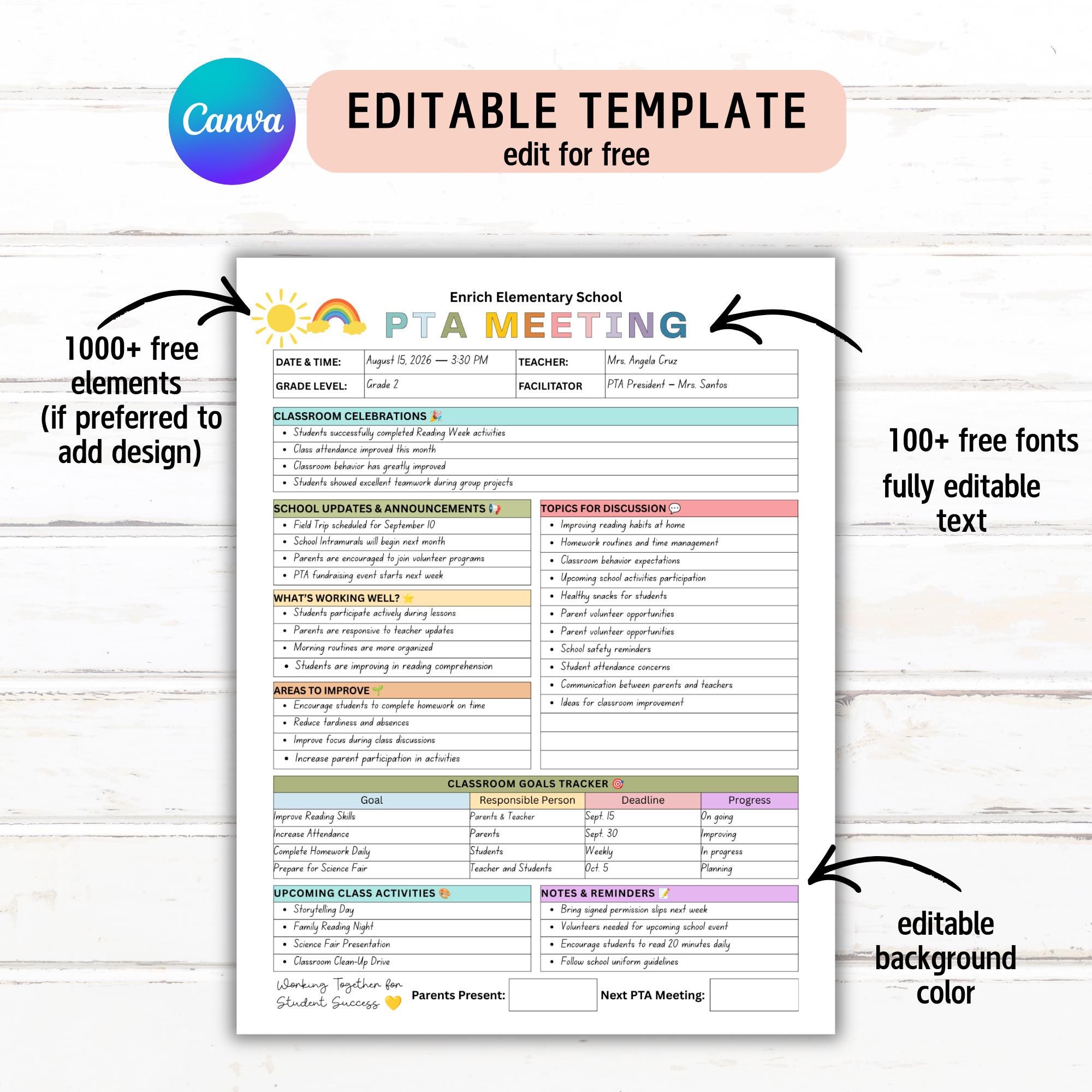 PTA PTO Meeting Template, Pto Meeting Agenda, PTA Meeting Notes ...