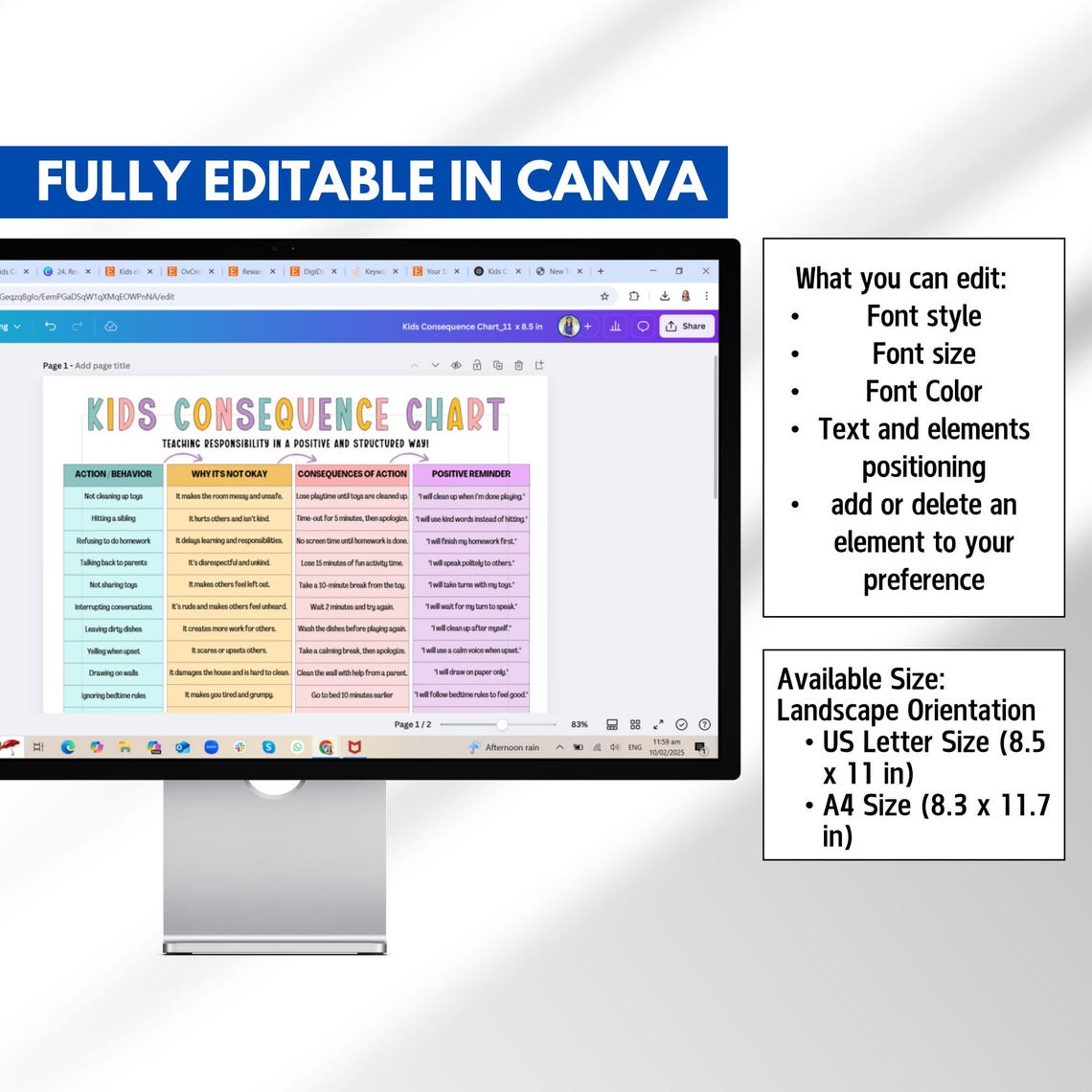 Kids Consequence Chart, Behavior Consequence Chart, Action Consequence