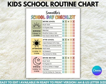 Kids School Day Routine Chart: Editable Checklist (Digital Download)