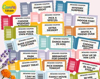 Cupón de recompensas para niños, Kids Reward Bucks, Libro de cupones editable, Cupones de recompensa para niños pequeños, Cupones para tareas domésticas, Plantilla de Canva