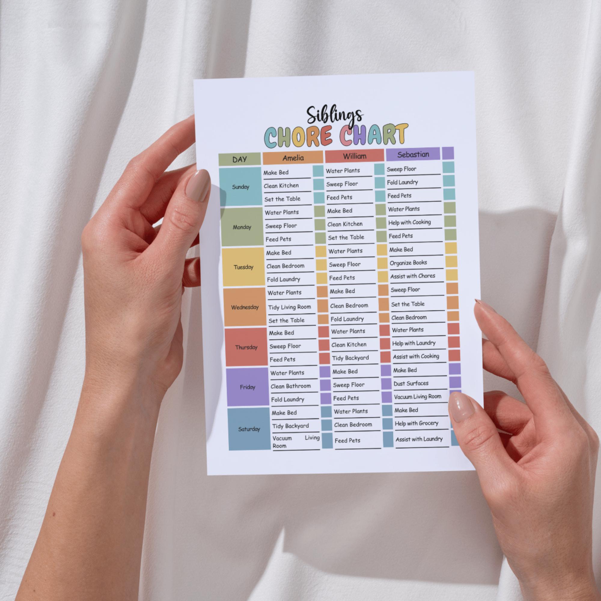 Editable Kids Chore Chart, Multiple Siblings, Printable (canva Template ...