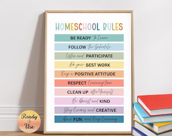 Homeschool Rules Printable Poster, Classroom Poster, School Rules Poster, Digital Download