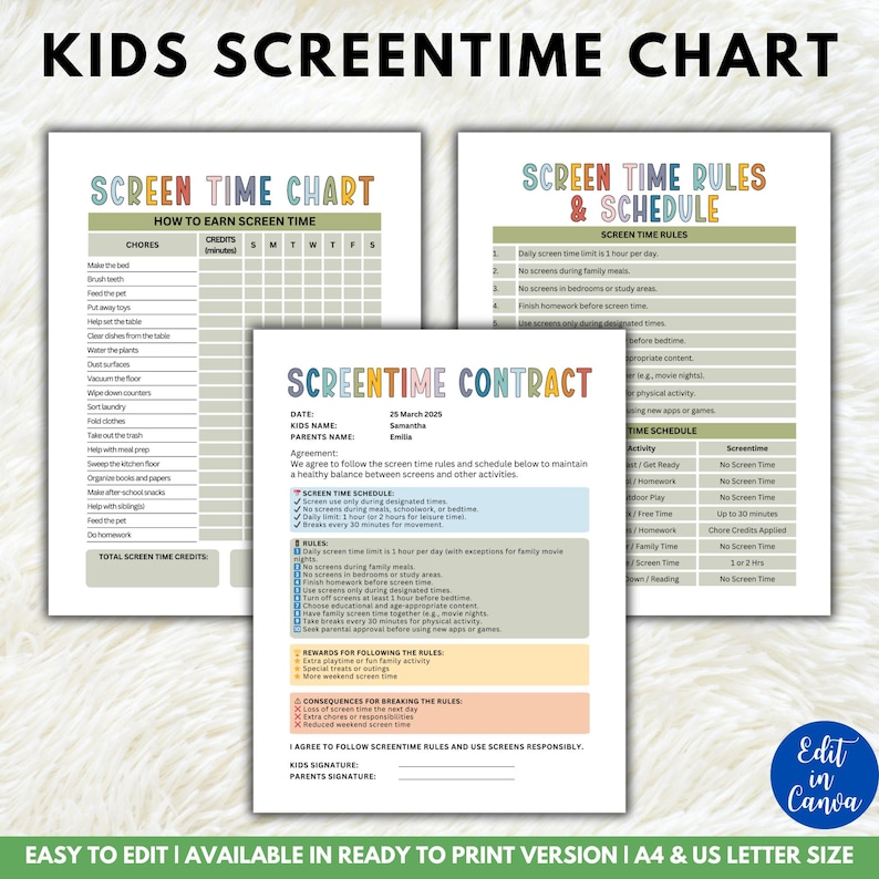 Kids Screentime Chart, Screen Time Tracker for Kids, Screen Time ...