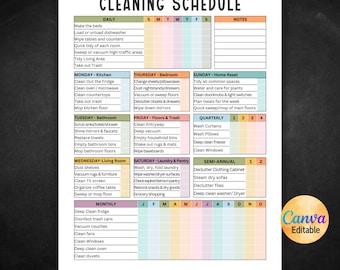Editable Cleaning Schedule, Household Chore Chart, ADHD Cleaning Schedule, Cleaning Checklist, Cleaning Planner,Daily Monthly Cleaning Chart