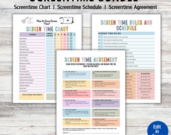 Editable Kids Screen Time Chart, Screentime Rules, Screen time Management, Canva Template, Digital Download