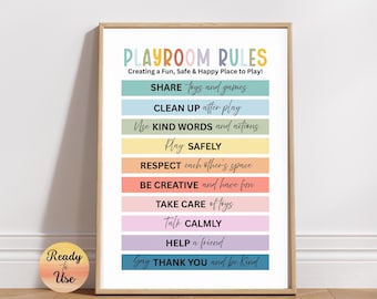 Playroom Rules Poster, Kids Playroom Wall Art, Fun Playroom Sign, Playroom Decor, Playroom Rules Chart, Homeschool Poster, Digital Download