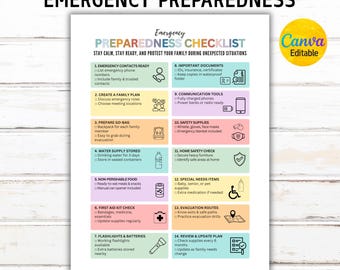 Checkliste für die Notfallbereitschaft, Familien-Notfallplan, Checkliste für die Notfallbereitschaft, Notfallplaner, Notfallordner, Canva bearbeitbar