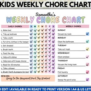 Editable Kids Daily Checklist, Kids Daily Routine Chart, Responsibility ...