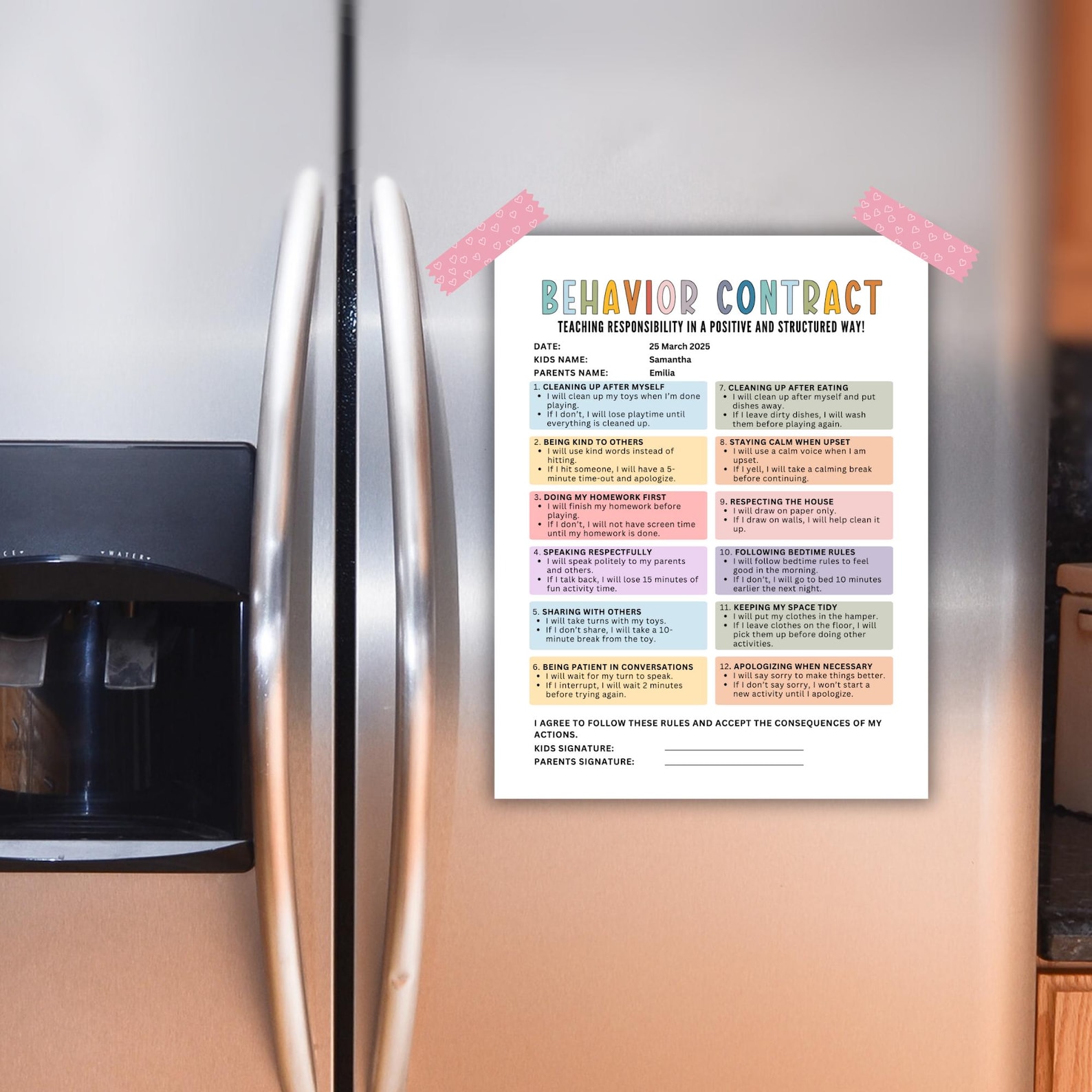 Behavior Contract for Kids, Kids Behavior Agreement, Kids Consequence ...