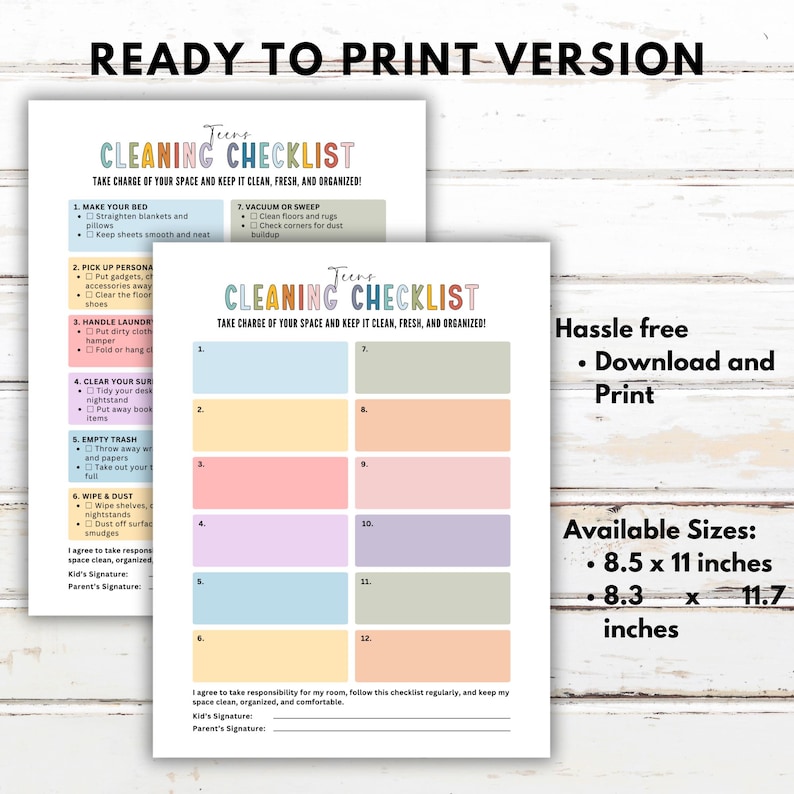 Editable Bedroom Cleaning Checklist for Teens, Room Cleaning Agreement ...