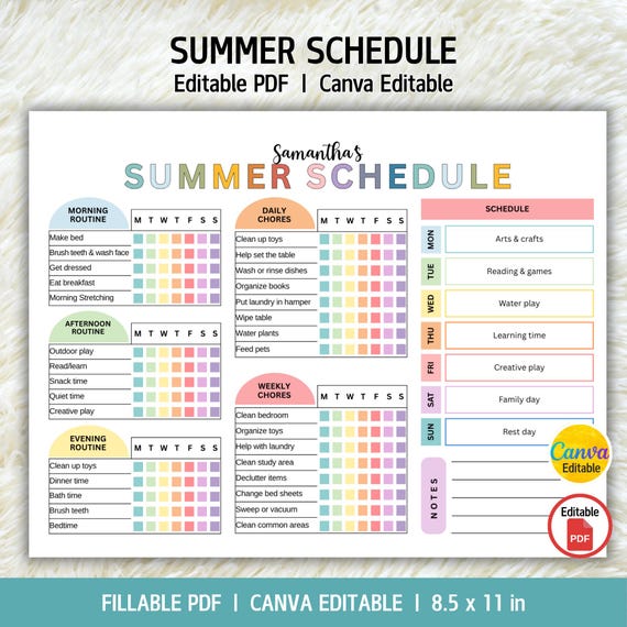 Editable Kids Summer Schedule, Summer Homeschool Planner, Summer Daily Weekly Routine, Summer Planner 2026, Canva Template, PDF