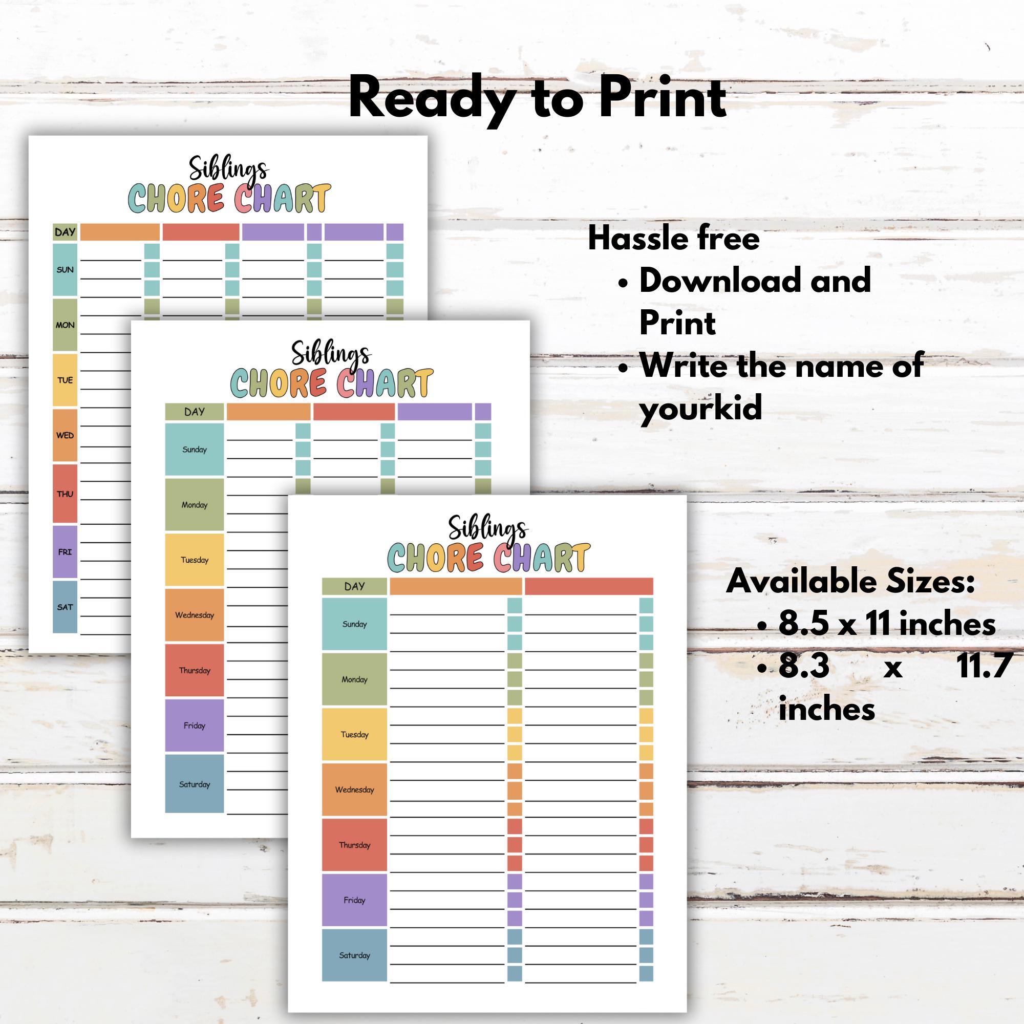 Editable Kids Chore Chart, Multiple Siblings, Printable (canva Template ...
