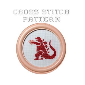 DIY Godzilla with a Heart - .pdf Original Cross Stitch Pattern - Instant Download