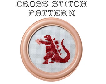 DIY Godzilla with a Heart - .pdf Original Cross Stitch Pattern - Instant Download