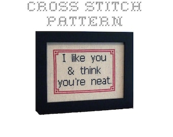 DIY I Like You & Think You&#39;re Neat - .pdf Original Cross Stitch Pattern - Instant Download