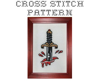 DIY  Dagger Tattoo Flash - .pdf Original Cross Stitch Pattern - Instant Download